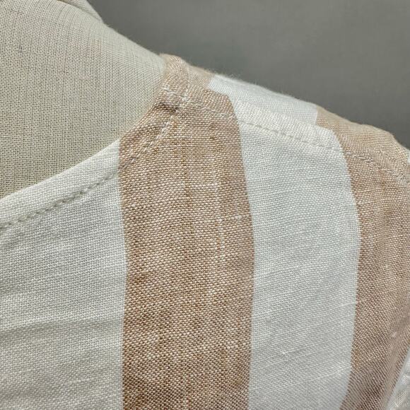 Everlane Linen A-Line Midi Dress Bone White/Caramel Stripe Size 8 Boxy Lagenlook - Picture 12 of 15